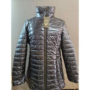 New White Mark Women's Metallic Puffer Jacket High Neck Zip Up Warm Winter Coat
